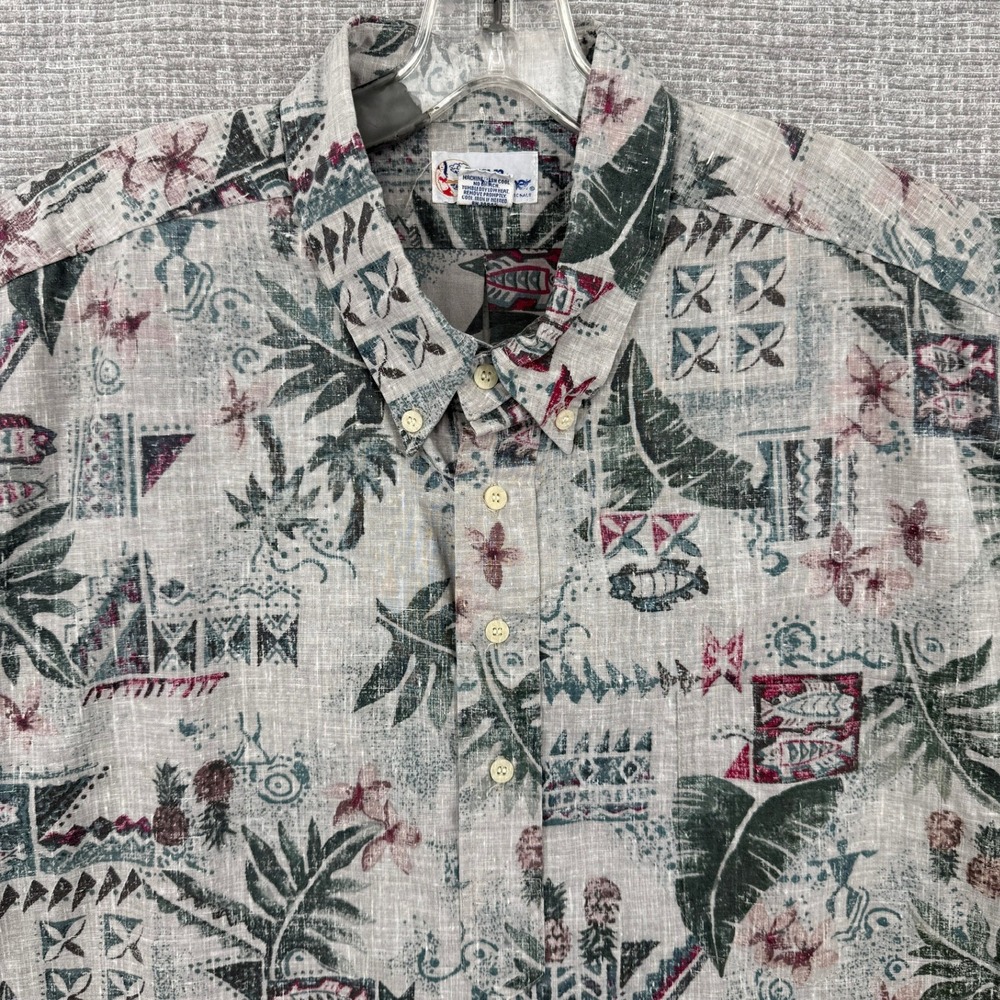 Vtg Reyn Spooner‎ Sz 2XL Pink Green Fish Pinapple Tribal Classic Kloth Popover